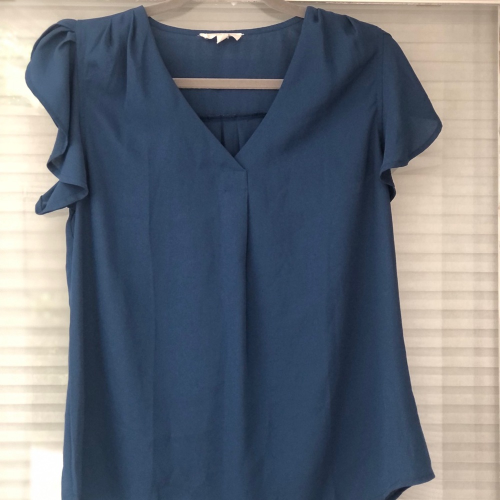 Medium-blue cap sleeve blouse